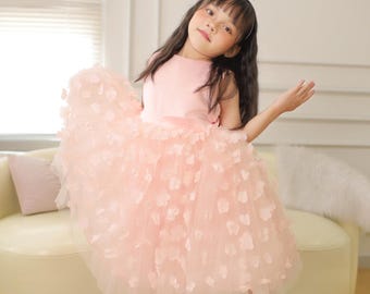 3D Flower Tulle Dress: Handmade Pink Party Dress with Big Bow