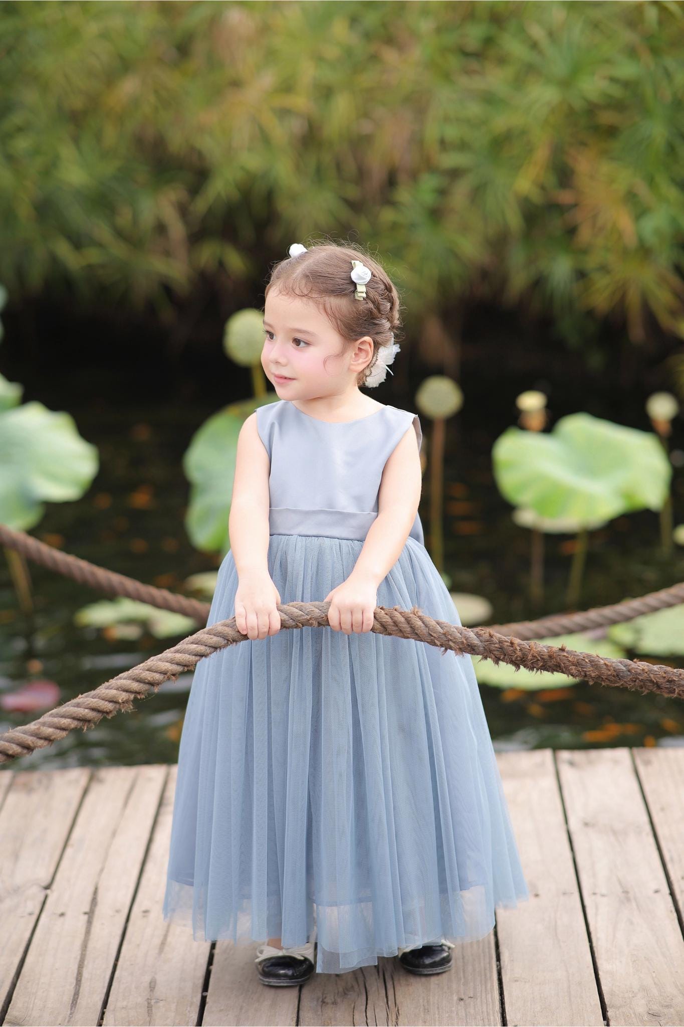Dusty Blue Toddler Flower Dress