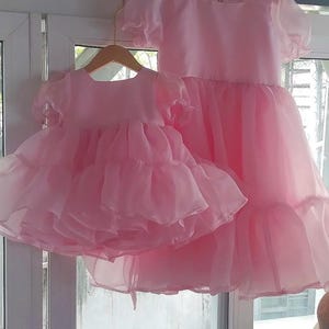 Baby Girl Puff Sleeve Pink Dress , White Boho Flower girl dress , White Organza flower girl dress flower girl dress, Rustic Girl dress