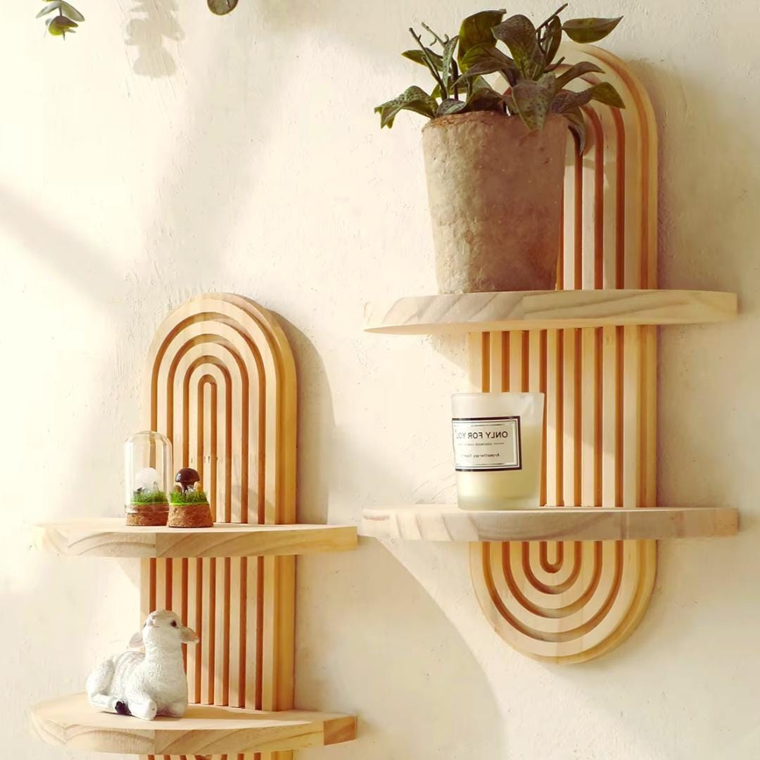 Boho Style Wooden Wall Shelves