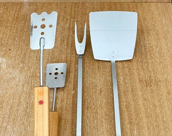 Androck Chrome and Wood BBQ Tools Set