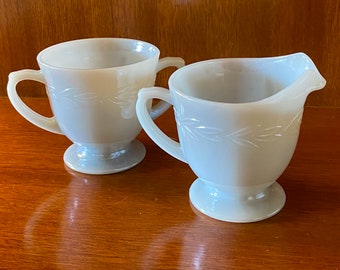 Fire King Gray Milk Glass Laurel Leaf Cream and Sugar Set