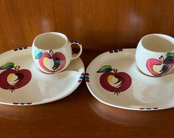 Purinton Slip Ware Snack Sets in Apple Pattern Set of 2