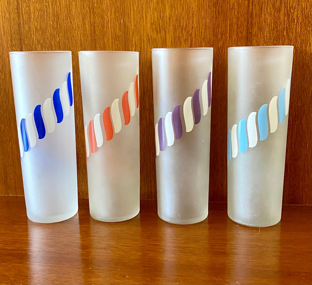 Candy Stripe Frosted Highball Glasses Set of 4 Etsy