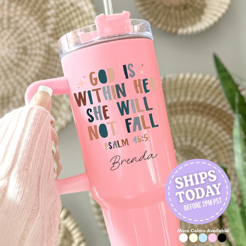 Faith Tumbler, God Is Within Her, Psalm 46:5 Cup, Christian Gift, Inspirational Cup, Personalized Christian Tumbler, Religious Gift image 2