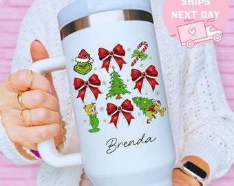 Grinch Christmas Tumbler, Personalized Cindy Lou Who Cup, Holiday Gift Idea, Winter Vacation Cup, Custom Name Tumbler