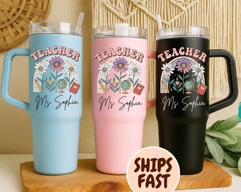 Personalized Wildflower Teacher Tumbler for Teacher, Custom Name Back to School Gift Teach Them Love Them Cup for Teacher Retro Teacher Gift