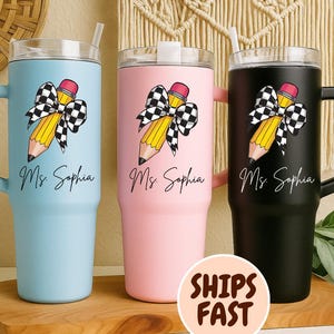 Custom Teacher Tumbler Personalized 40oz Teacher Tumbler with Handle Gifts for Teacher Appreciation Gift for Teacher Travel Mug Teacher Cup