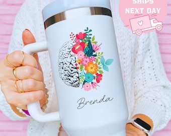 Brain Flower Tumbler, Personalized Psychologist Cup, Mental Health Awareness Gift, Therapist Appreciation, Psychology Student Gift