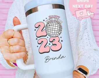 Happy New Year 2023 Cup, Disco Ball Tumbler, Personalized New Year Gift, Custom Name Cup, New Years Eve Party Favor, NYE Celebration Cup