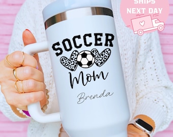 Soccer Mom Tumbler, Personalized Soccer Mom Cup, Leopard Heart Soccer Mom Gift, Soccer Player Mom Present, Soccer Mama Cup