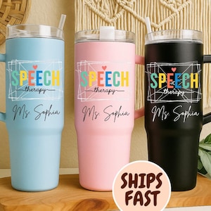 Custom Name SLP Therapy Tumbler Gifts For Speech Language Pathologist 40oz Tumbler With Handle Speech Therapy Gift SLP Gifts Travel Cup Mug