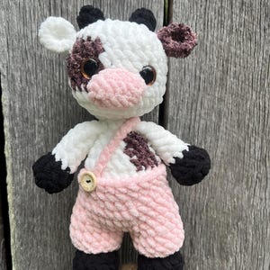 Crochet Cow in Overalls | Handmade Amigurumi Stuffed Toy