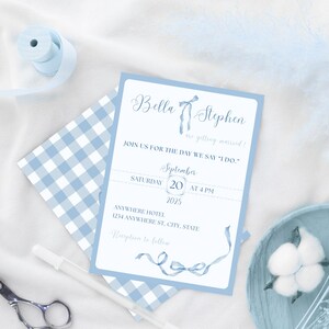 Blue Coquette Wedding Invitation Template Set • Editable RSVP, Menu & Thank You • Elegant Canva Wedding Suite • Instant Download