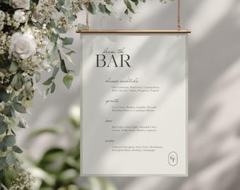 Sage Grünes Hochzeit Bar Schild • Canva Template • Minimalistische, moderne, elegante Getränkekarte Beschilderung