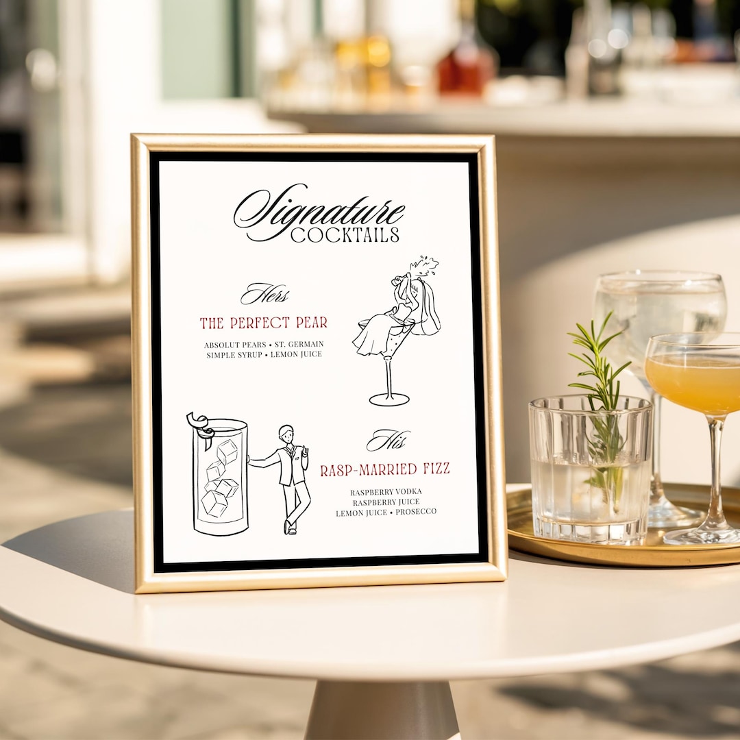 Hand Drawn Wedding Signature Cocktail Bar Sign • Canva Template ...