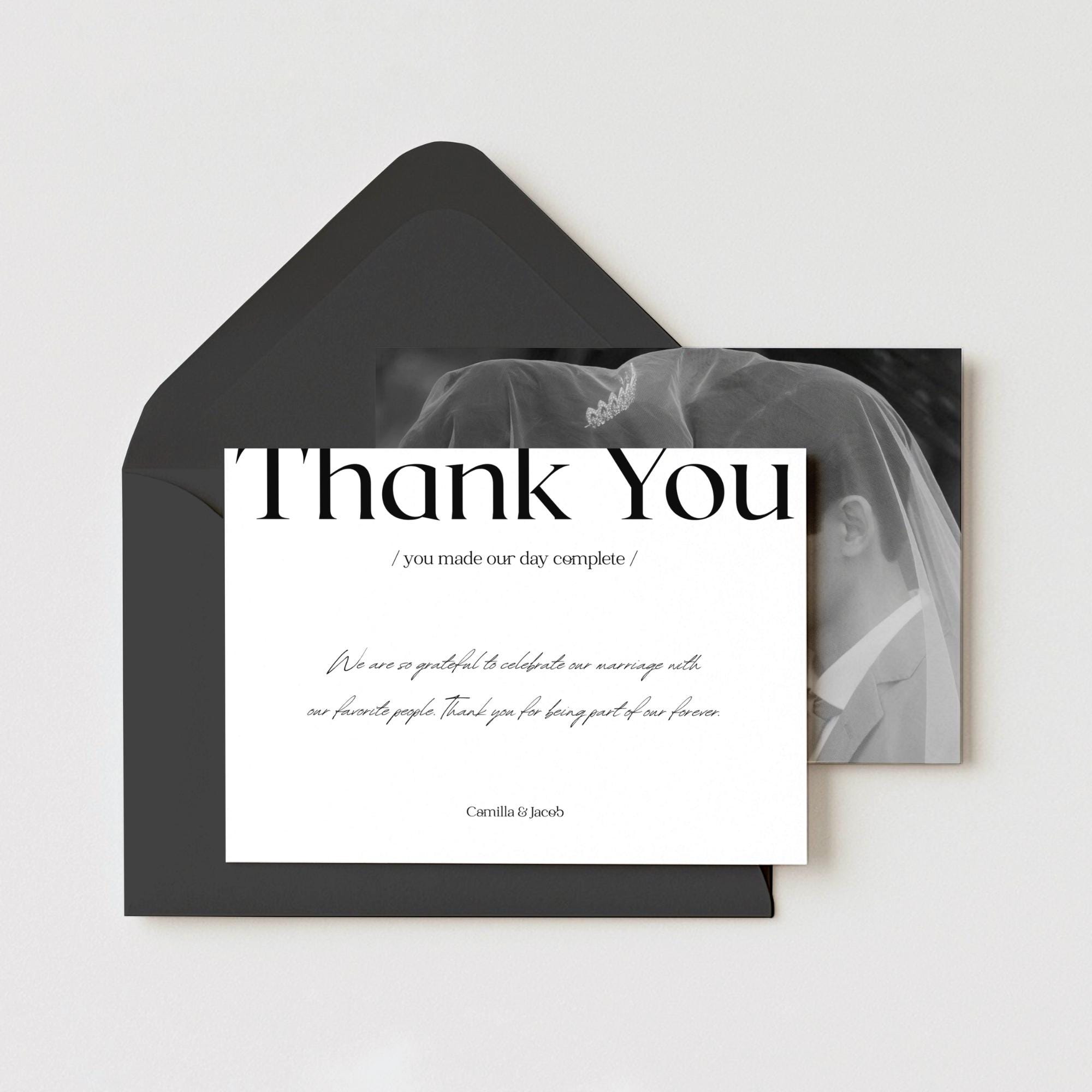 Minimalist Wedding Thank You Card • Canva Template • Black & White ...