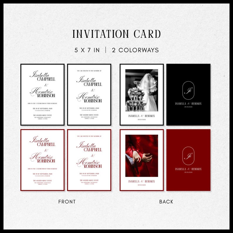Classic Wedding Invitation Suite • Canva Template • Black & Red, Old Money, Elegant, Minimalist Design image 15