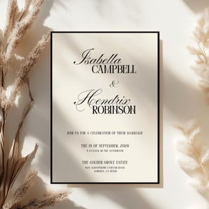 Boda clásica y minimalista • Paquete de plantillas de Canva • Invitación, RSVP, Menú, Tarjeta de detalles, Tarjeta de agradecimiento • Totalmente editable • Descarga instantánea