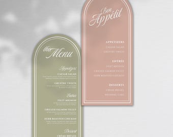 Pastel Arch Wedding Menu • Canva Template • Whimsical, Minimalist, Modern, Elegant Reception Dinner Table Decor