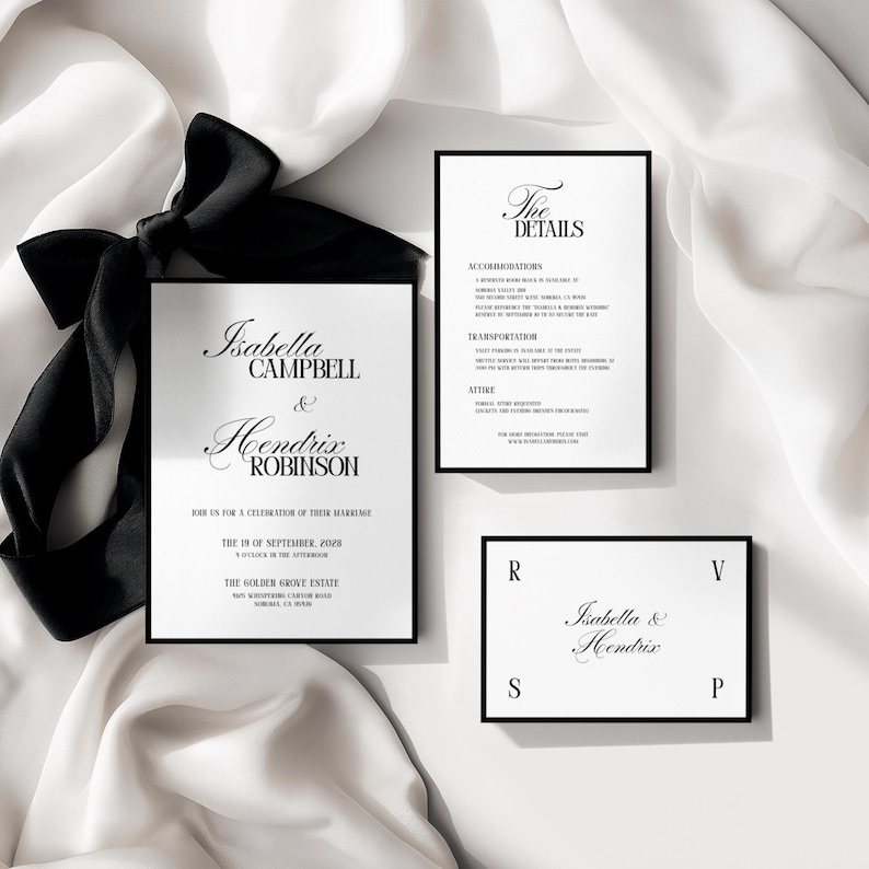 Classic Wedding Invitation Suite • Canva Template • Black & Red, Old Money, Elegant, Minimalist Design image 2