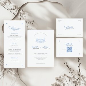 Suite di inviti per matrimonio minimalisti Old Money • Invito, RSVP, Menu, Scheda dettagliata, Biglietto di ringraziamento, Fodera per busta • Modelli modificabili • Liam