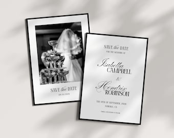 Klassieke Save the Date-kaart • Canvassjabloon • Zwart en rood, oud geld, elegant, minimalistisch ontwerp