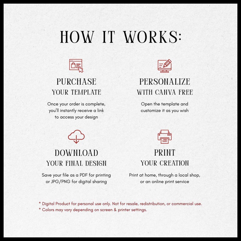Classic Wedding Invitation Suite • Canva Template • Black & Red, Old Money, Elegant, Minimalist Design image 20