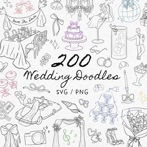 Hand Drawn Wedding Doodles SVG Bundle Heart Wedding SVG Whimsical Hand Drawn Wedding Clipart Bundle Wedding Hand Drawn Illustration Artwork