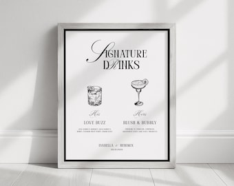 Classic Wedding Signature Drink Bar Sign • Canva Template • Old Money, Elegant, Minimalist Signage