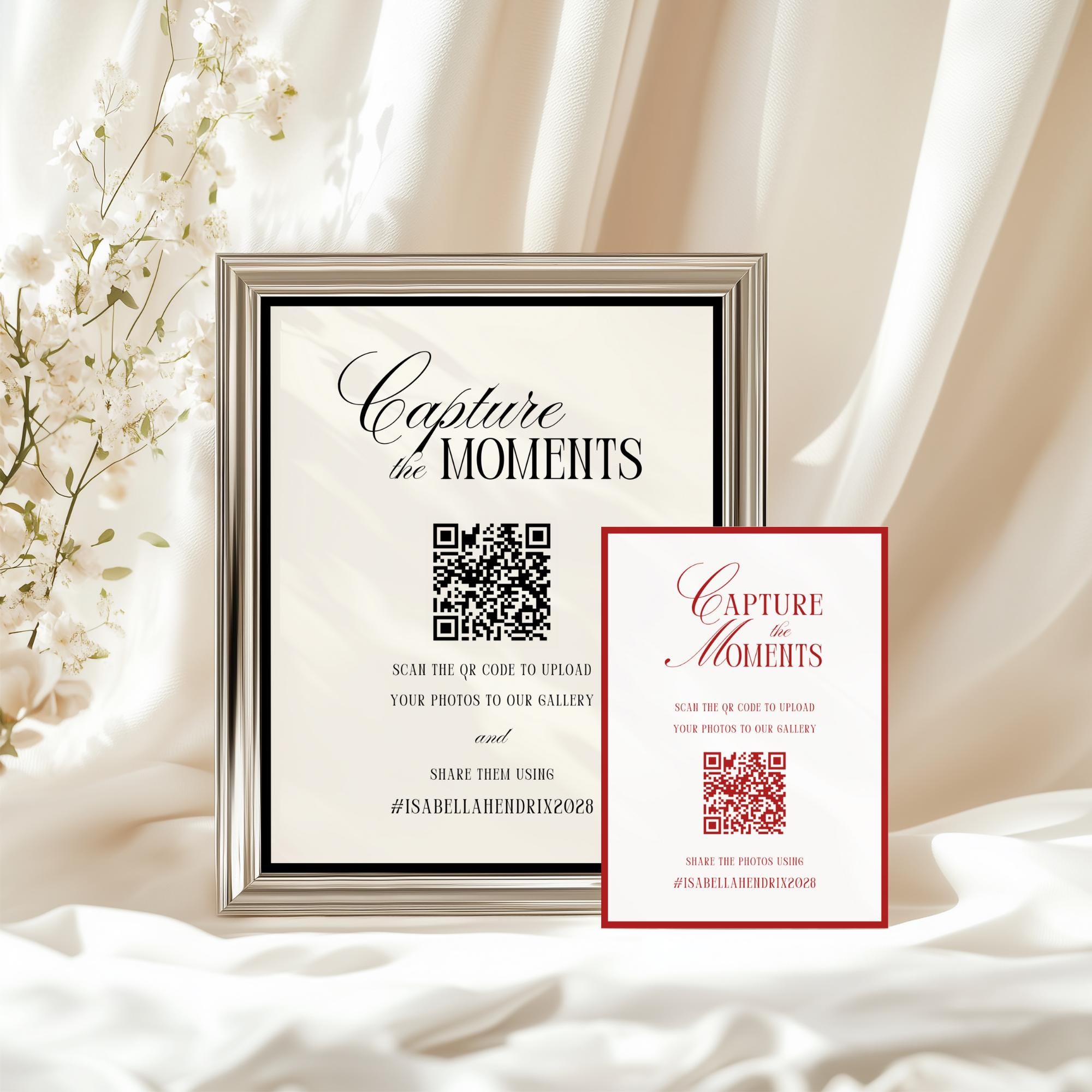Classic Wedding Hashtag & QR Code Sign • Canva Template • Old Money ...