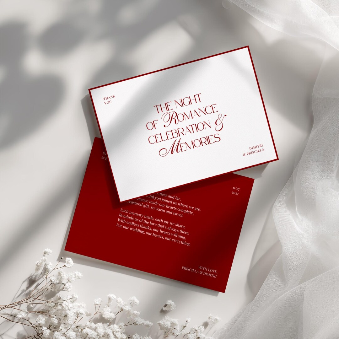 Red and White Wedding Thank You Card • Canva Template • Modern ...
