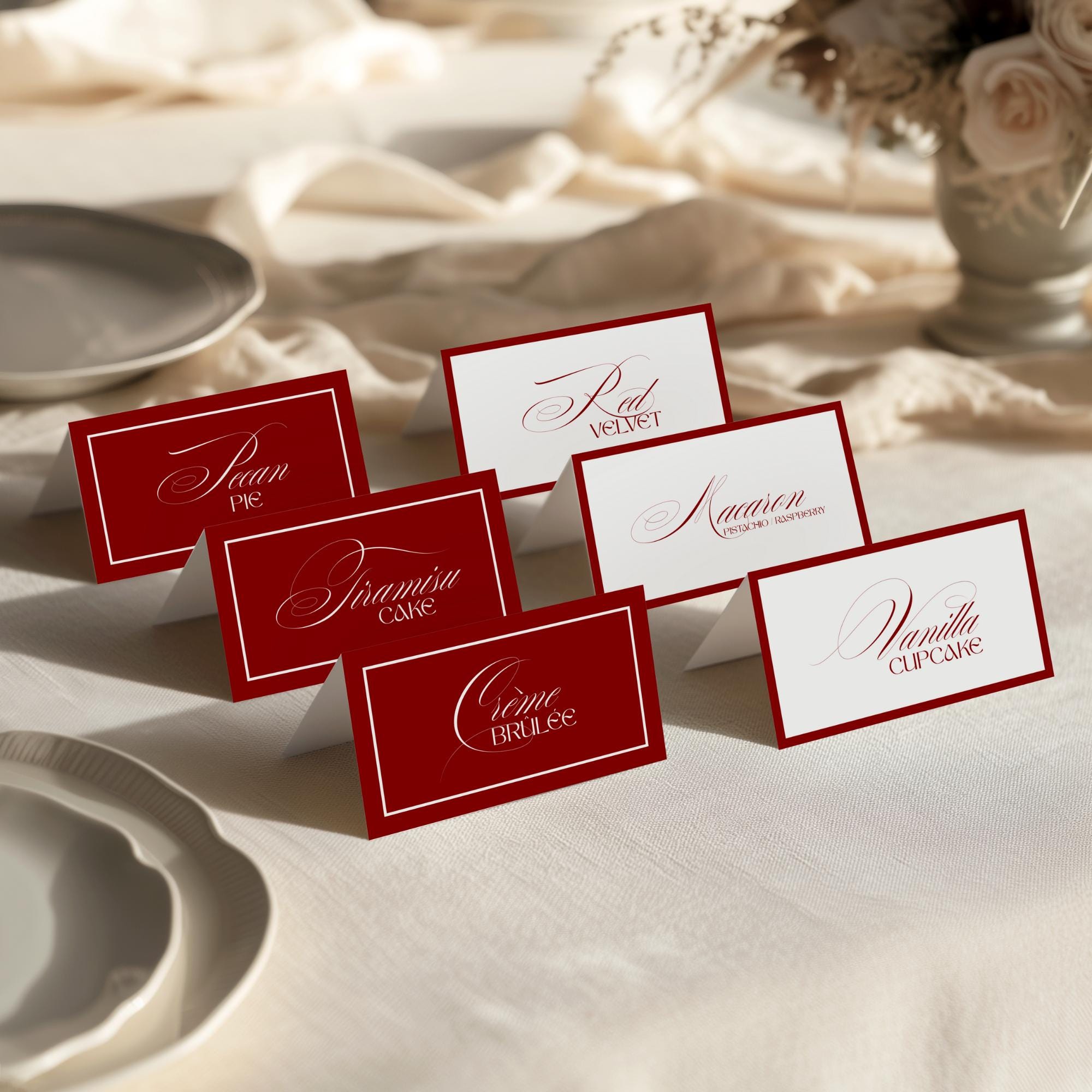 Event Table Labels Red and White Wedding Dessert Table Sign & Labels • Canva Template ...