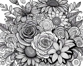 Flower Coloring Book - Etsy