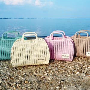 Personalized Handmade Jelly Bag,Custom Beach Basket with Name Tag Bridesmaid Gift Handbag Summer Tote Bag,Bachelorette Party Girls Trip Bag