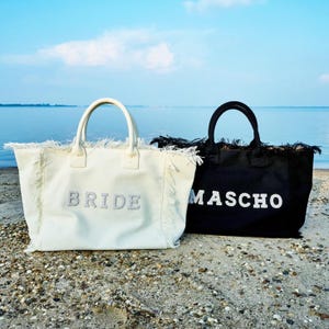 Personalized Bridesmaid Tote Bag,Custom Bride Tote,Canvas Bag for Bridal Party Gift,Boho Fringe Beach Bag,Future Mrs Tote,Girls Trip Gift