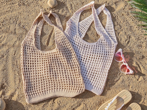 French Market Bag,Reusable Grocery Bag, Crochet Beach Tote Bag, Cotton Mesh Tote, Farmer Market Bag, Net Bag, Zero Waste Living, Produce Bag