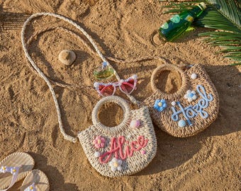 Personalized Straw Beach Bag,Custom Bridesmaid Crossbody Tote Bag,Bridesmaid Proposal Gifts Bag,Bachelorette Party Bags,Engagement Gift