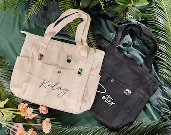 Canvas Tote Bag with Zipper: Bridesmaid Gift, Beach Handbags