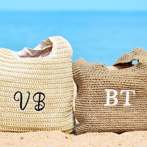 Custom Raffia Beach Tote Bag,Embroidery Straw Bag with Initials,Bachelorette Party Gift Bag,Bridal Shower Bag,Raffia Trip Beach Bag For Her