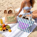 Personalized Name Tote Bag Striped Canvas Bag, Aesthetic Beach Bag, Bridesmaid Gift,  Reusable Shopper Future Bride Gift, Wife product logo