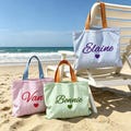 Personalized Seersucker Striped Beach Bag, Custom Girls Trip Bag, Embroidered Name Seersucker Pool Bag, Bridesmaid Gift,Summer Vacation Gift product logo