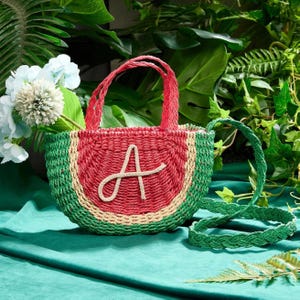 Personalized Straw Watermelon Bag,Straw Crossbody Bag,Woven Beach Handbag,Tropical Summer Purse,Watermelon Design Bag,Boho Shoulder Handbag