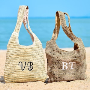Personalized Straw Raffia Beach Bag,Embroidery Straw Bag,Monogram Bridesmaid Tote,Bridal Shower Bag,Bachelorette Party Bag,Party Favor Bag