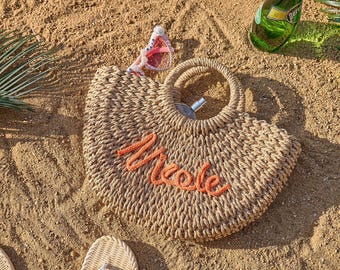 Custom Bridesmaid Straw Bag, Personalized Hand-held Gift Basket,Beach Tote Bag,Bachelorette Party Favor,Bridal Shower Bag,Wedding Gifts Bag