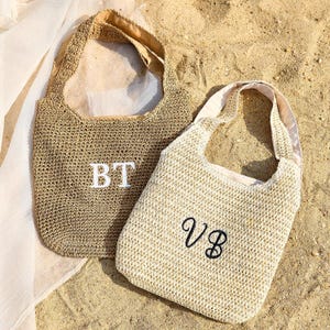 Personalized Raffia Beach Tote Bag,Monogram Bridesmaid Tote,Embroidery Straw Bag,Initial Woven Bag,Raffia Trip Beach Bag,Bridesmaid Gift Bag