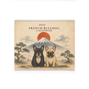 2027 French Bulldog Wall Calendar, Frenchie Calendar, Japanese Art Dog Calendar, Vintage Ukiyo-e Inspired Decor, Dog Lover Gift image 16