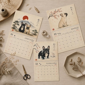 2027 French Bulldog Wall Calendar, Frenchie Calendar, Japanese Art Dog Calendar, Vintage Ukiyo-e Inspired Decor, Dog Lover Gift image 10