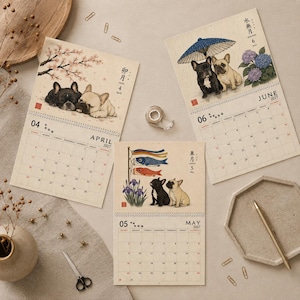 2027 French Bulldog Wall Calendar, Frenchie Calendar, Japanese Art Dog Calendar, Vintage Ukiyo-e Inspired Decor, Dog Lover Gift image 11
