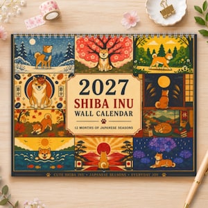 2027 Shiba Inu Wall Calendar, Japanese Seasons Dog Calendar, Cute Shiba Inu Gift, Kawaii Japanese Dog Art